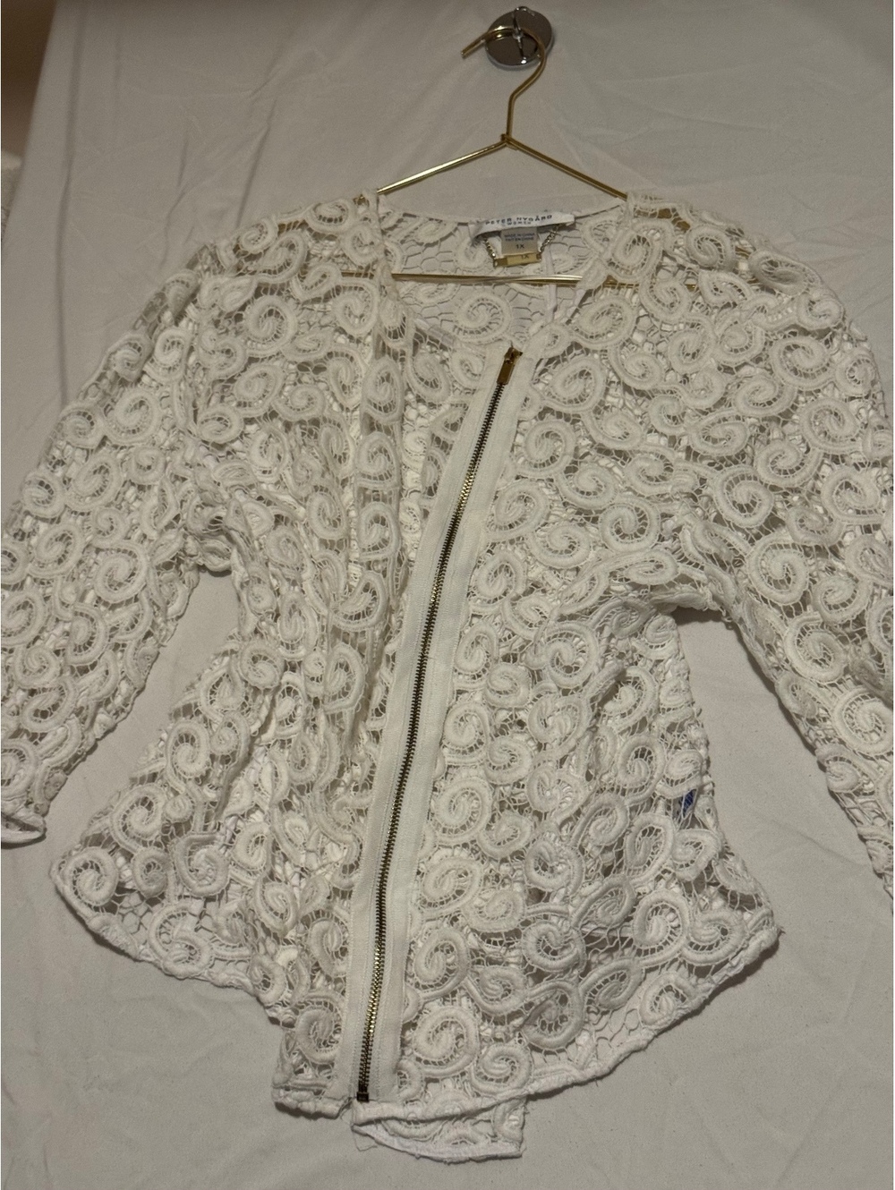 Peter Nygård White Soutache Ribbon Lace Zip Front Cardigan Jacket 1X Plus